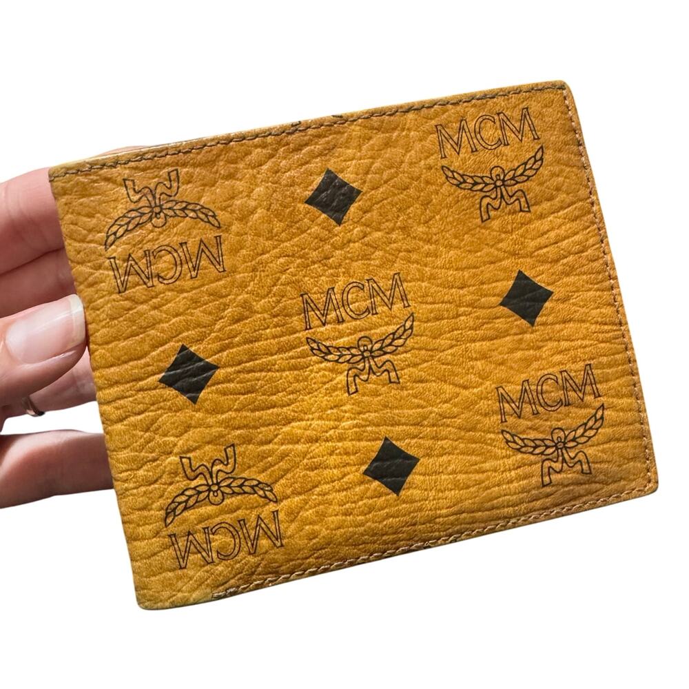 Auth. MCM Cognac Visetos Leather Bifold Wallet